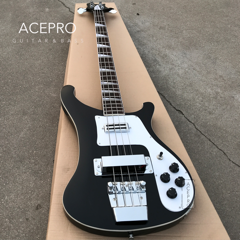 4 String Black Color Electric Bass Guitar White Pickguard Chrome Hardware 22 Frets Rosewood Fretboard High Quality 