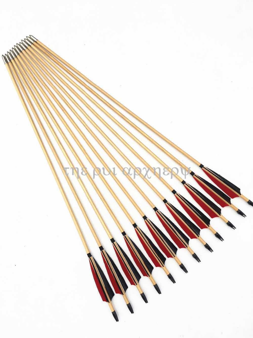 Bow Arrow 6/12/Wooden Arrows Traditional Handmade 5" Turkey Feathers wooden Shaft Self Nock Target Arows For Archery Recurve BowHKD230626