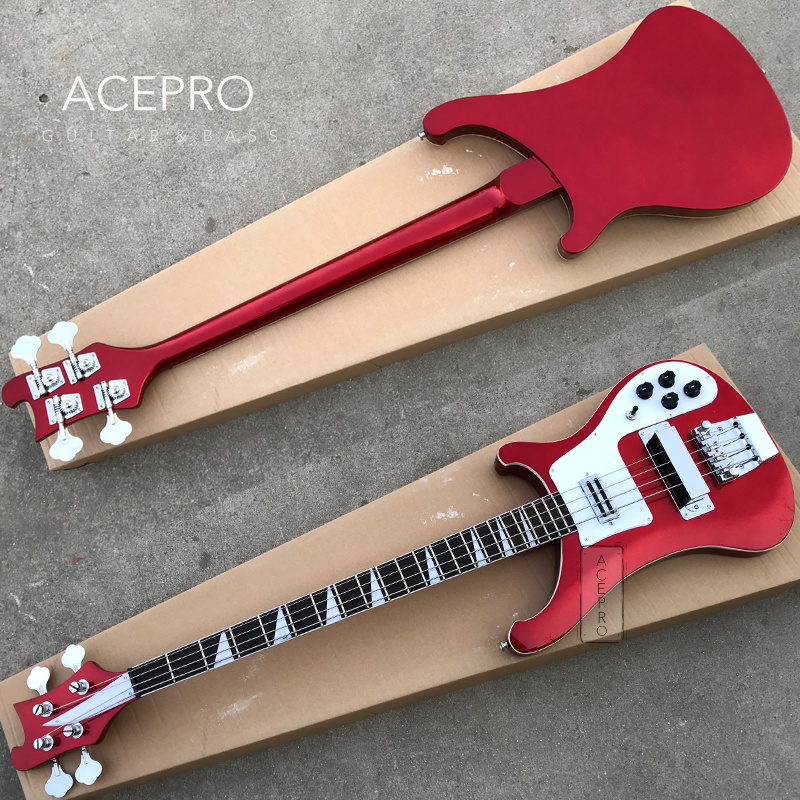Metalik Kırmızı Renk Elektrik Bas Gitar 22 Perde Gülağacı Klavye 4 Dize Beyaz Pickguard Yüksek Kalite Ücretsiz Kargo