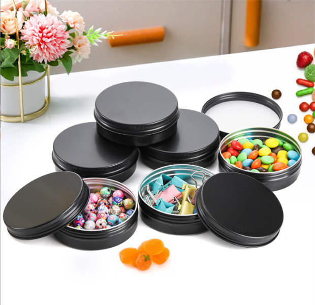 Packaging Bottles 10g 15g 25g 30g 50g Empty Black Aluminum Tins Cans Screw Top Round Candle Spice Tins Cans with Screw Lid Containers JL1334