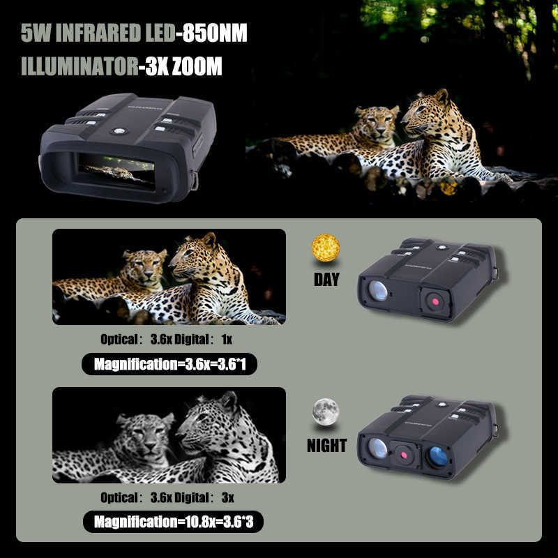 Binóculos de telescópio WILDGAMEPLUS WG500B 1080P HD Night Vision Binóculos 3.6-10.8 Zoom digital Infrared Hunting Night Vision Binocular IR Tescope HKD230627