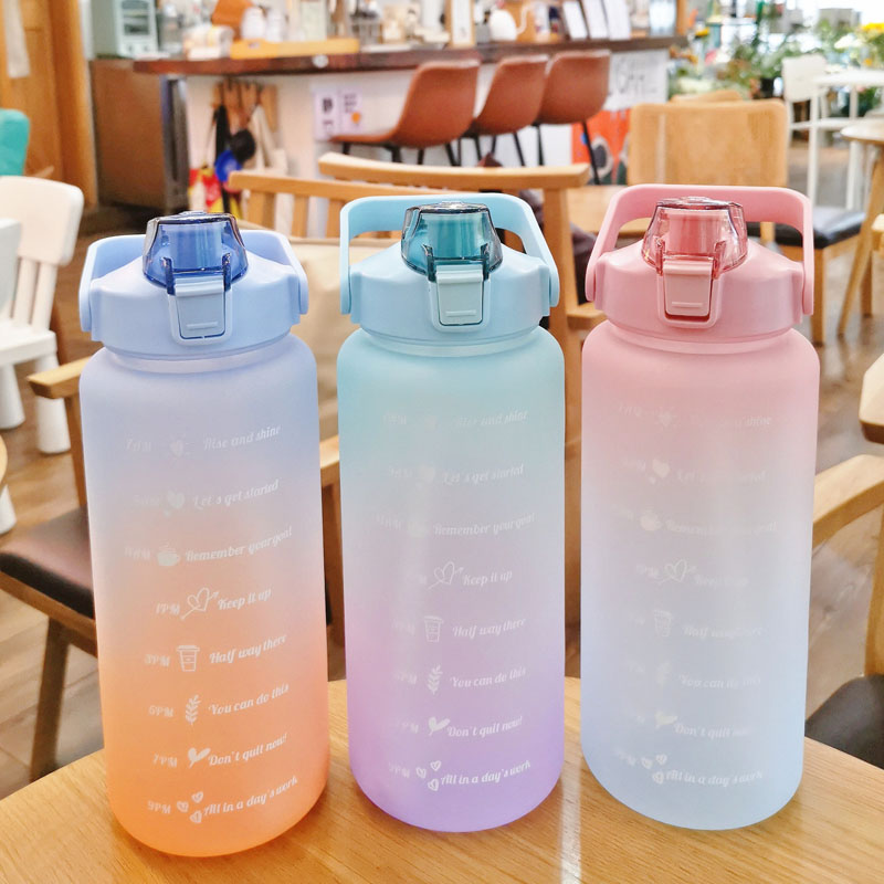 Water Bottles 2 Liter Bottle With Straw Female Girls Large Portable Travel Sports Fitness Cup Summer Cold Time Scale