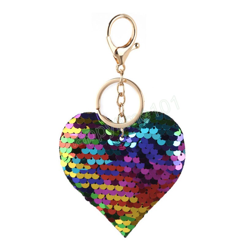 Shiny Sequins Keychain Cute Heart-shaped Key Rings Holder Purses Bags Cars Keys Pendants Accessories Party Gifts For Women Girls