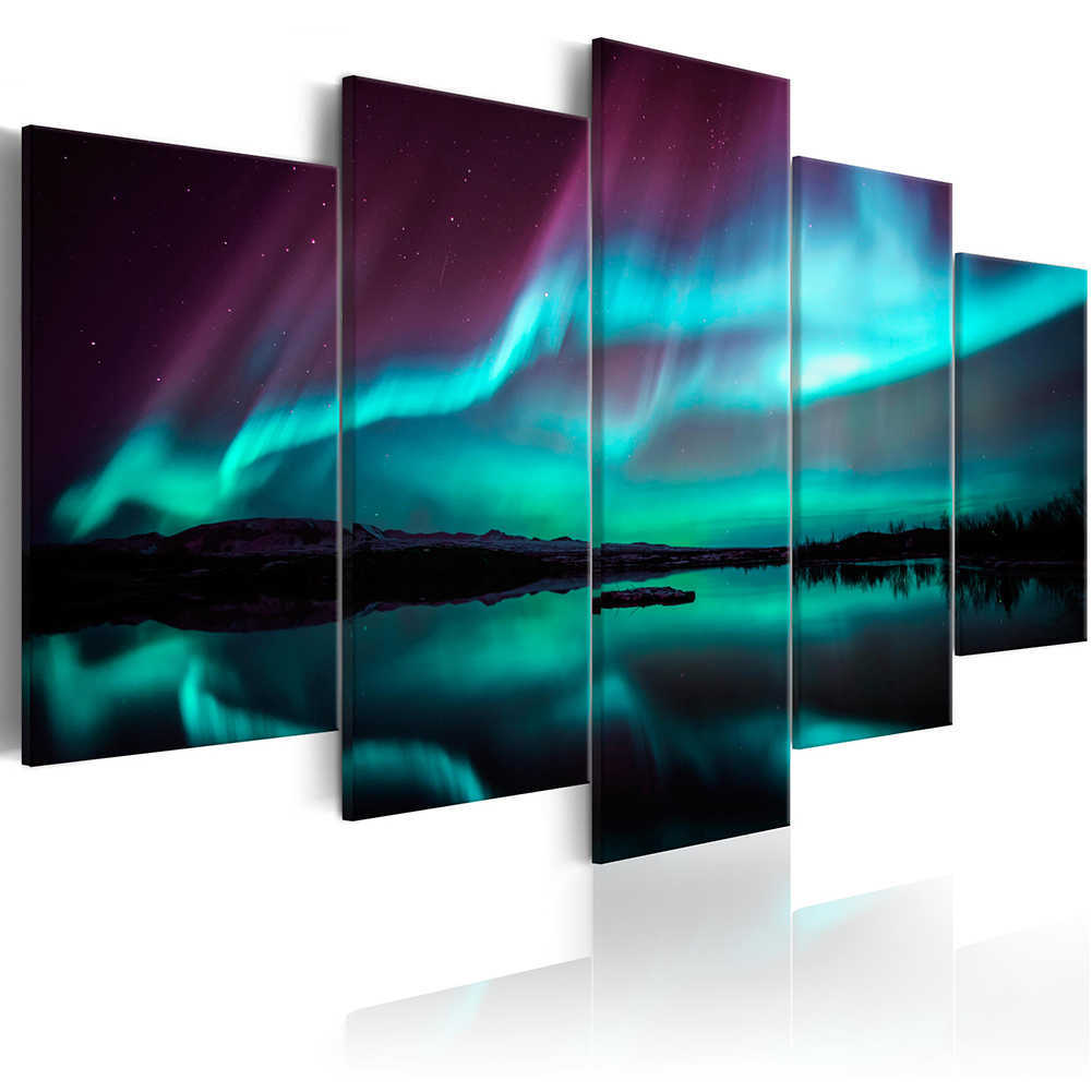 Northern Lights Landscape Canvas Målar Wall Lake landskapsaffisch Oberamad väggkonst affisch hem vardagsrum dekoration väggmålning