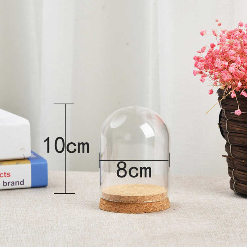 Glass Dome Cloche Cover Wood Cork Base Microlandscape Holder Bell Jar For DIY Flower Plants Vase Table Ornaments Home Decoration