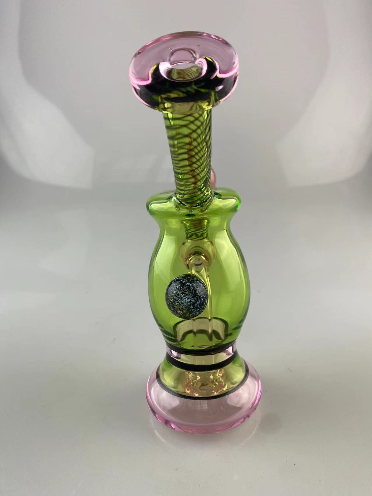 Rokende glazen hookahs recycler rig met groen en roze 14mm joint