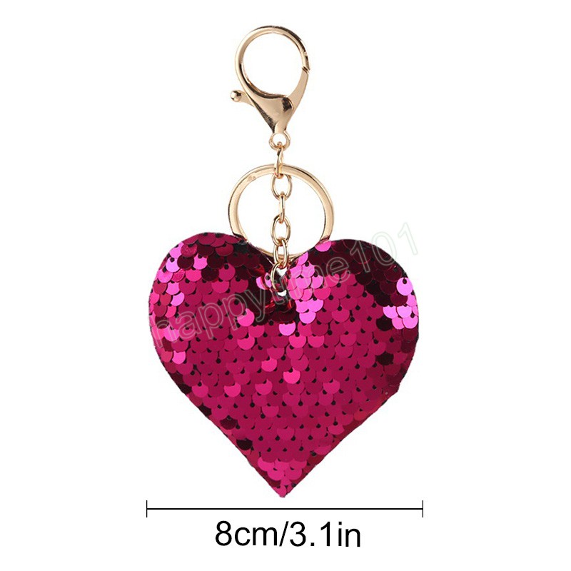 Shiny Sequins Keychain Cute Heart-shaped Key Rings Holder Purses Bags Cars Keys Pendants Accessories Party Gifts For Women Girls