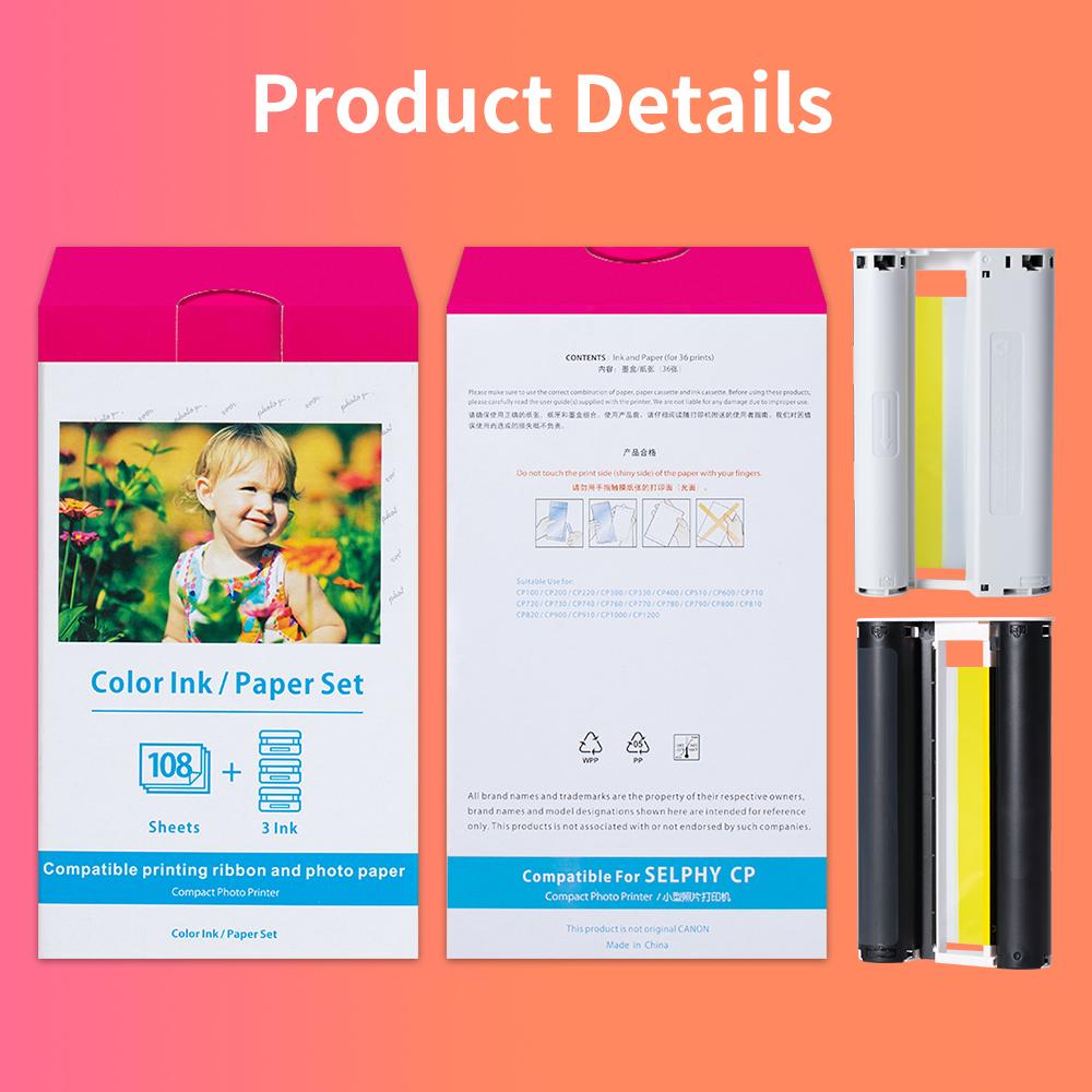 Paper Photo Paper and Ink Cartridge Compatible for Canon SELPHY CP1300 CP1200 CP910 CP900 CP760 Photo Printer Multiple Combinations