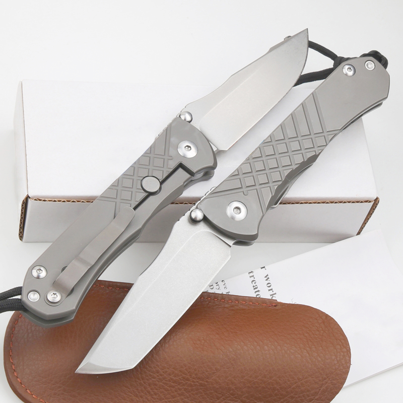 New Arrival CK627 Folding Knife S35VN Stone Wash Drop/Tanto Point Blade TC4 Titanium Alloy Handle Outdoor EDC Pocket Knives with Leather Sheath