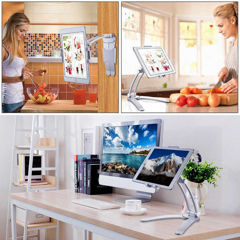 Kitchen Tablet Stand Wall Desk Tablet Mount Stand Fit For 5-10.5 inch Width Tablet Metal Bracket Smartphones Holders L230619