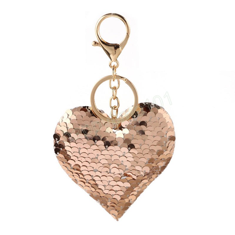 Shiny Sequins Keychain Cute Heart-shaped Key Rings Holder Purses Bags Cars Keys Pendants Accessories Party Gifts For Women Girls