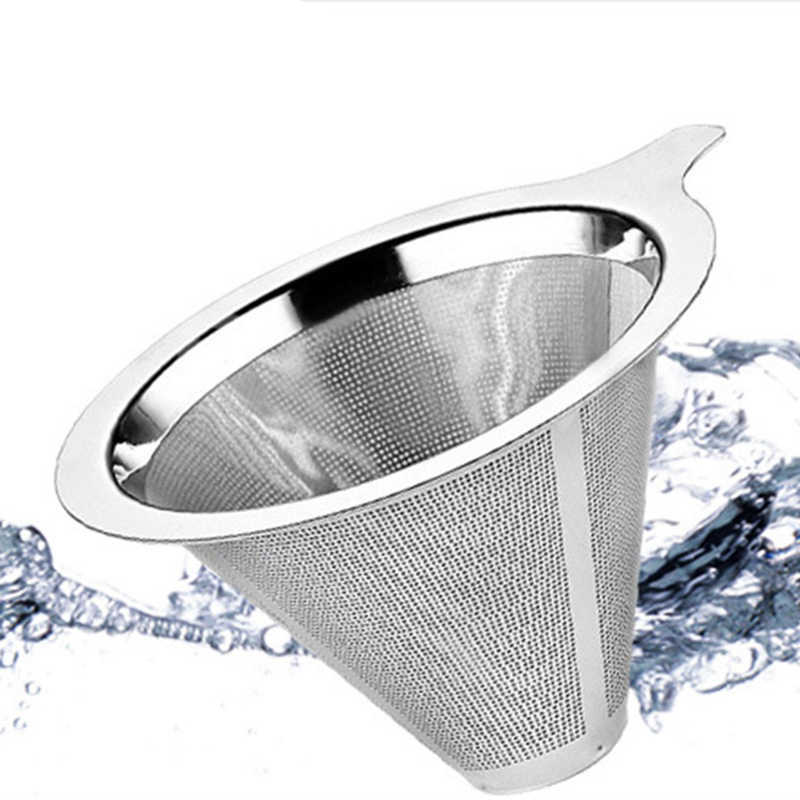 Stainless Steel Mesh Pour Over Cone Coffee Dripper Filter Tea Strainer Funnel Reusable Replacement Permanent Basket Filter