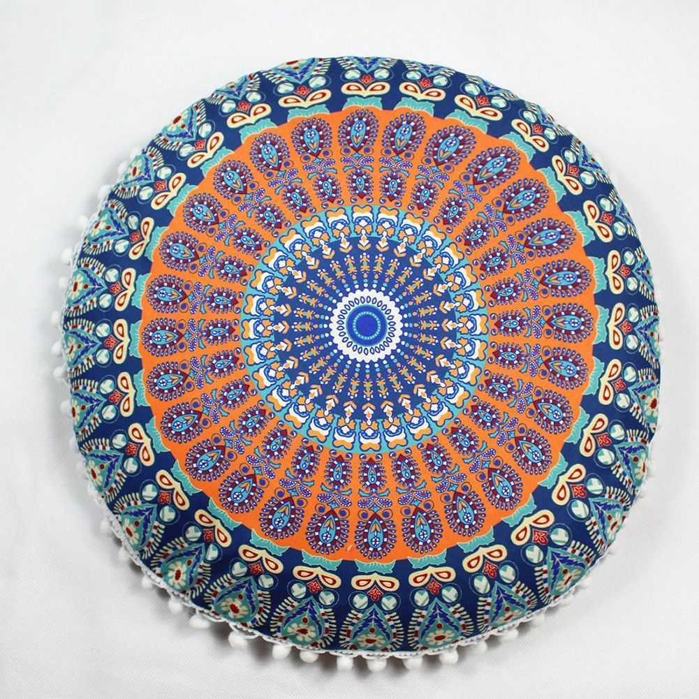 43CM Round Mandala Pillowcase Ethnic Style Pillow Case Bohemian Meditation Cushion Cover Flower Print Pouf Retro Boho Pouf