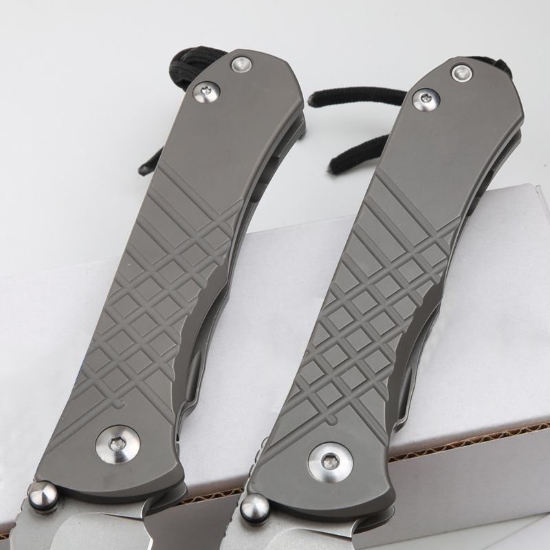 New Arrival CK627 Folding Knife S35VN Stone Wash Drop/Tanto Point Blade TC4 Titanium Alloy Handle Outdoor EDC Pocket Knives with Leather Sheath