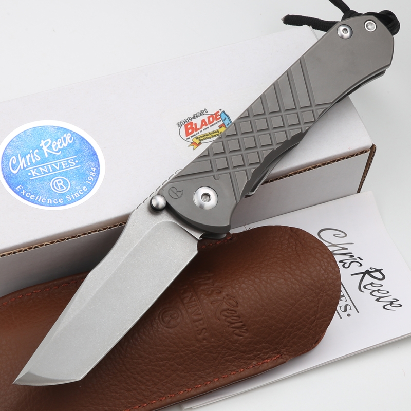 Chris Reeve Folding Knife S35VN Stone Wash Drop/Tanto Point Blade TC4 Titanium Alloy Handle Outdoor EDC Pocket Knives with Leather Sheath