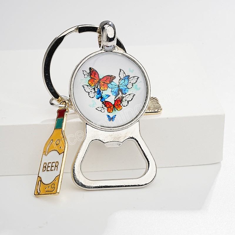 Ouvre-bouteille créatif porte-clés mode bouteilles de bière lunettes pendentif porte-clés Vintage papillon motif porte-clés bijoux cadeau