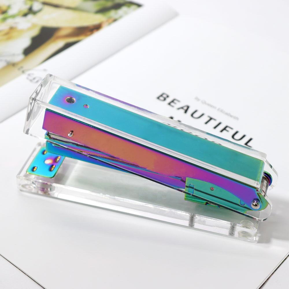 Stapler Acrylic Clear Desktop Stapler Transparent Colorful Rose Gold Black Heavy Duty Staplers Office Supplies Student Supplies