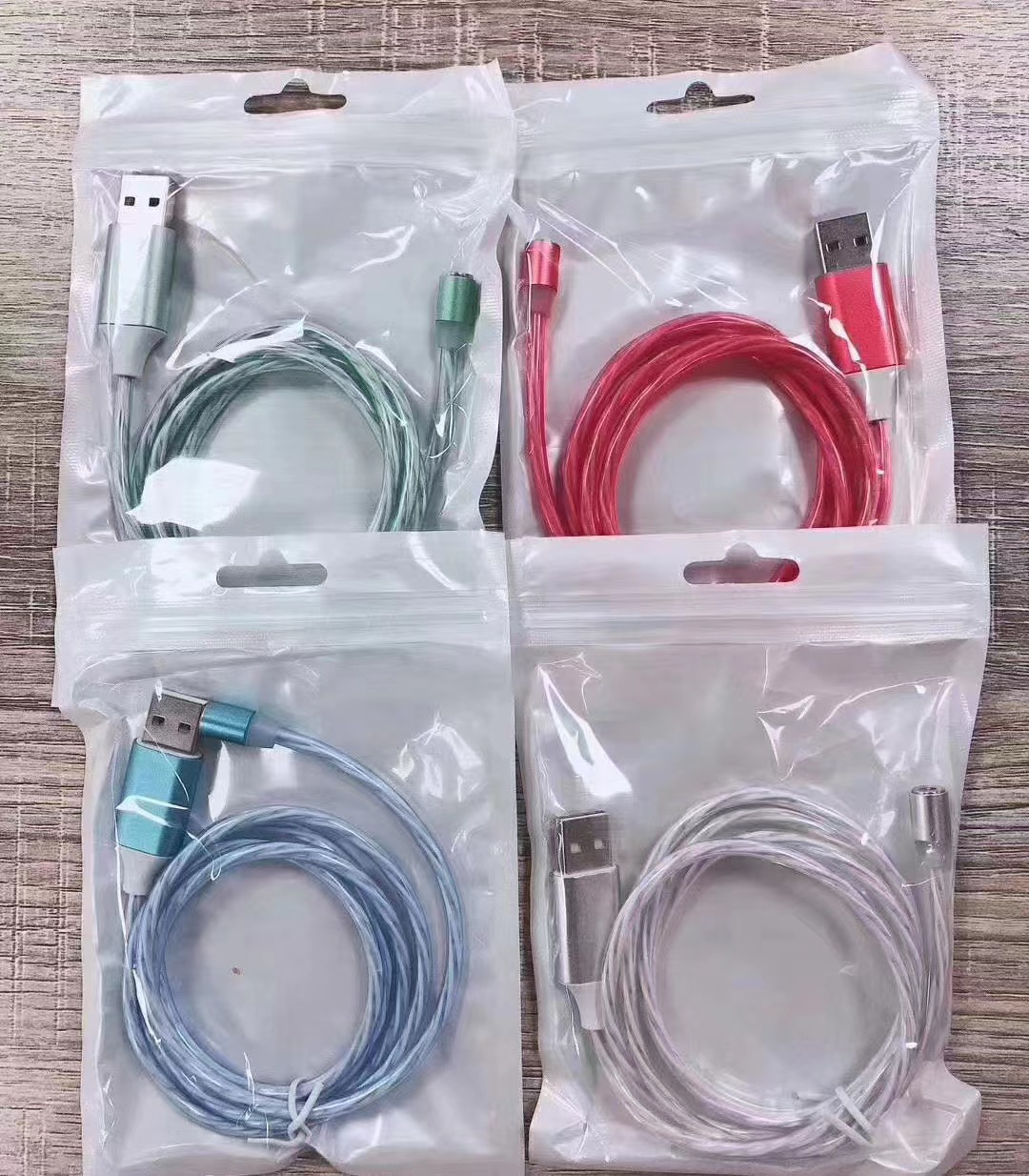 3.3ft /6ft 3A LED Glow Flowing Magnetic Charger Cable Fast Charging Micro USB Type C For Samsung Xiaomi Android Phone USB C Wire Cord with OPP bag