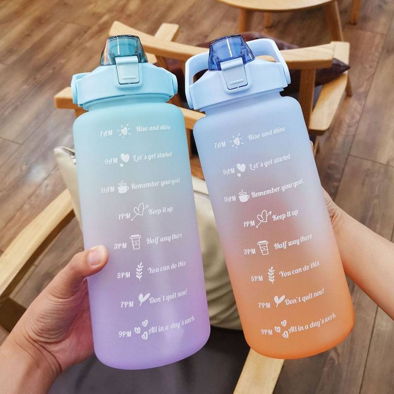 Bouteilles d'eau 2 litres bouteille avec paille femmes filles grand Portable voyage sport Fitness tasse été froid échelle de temps