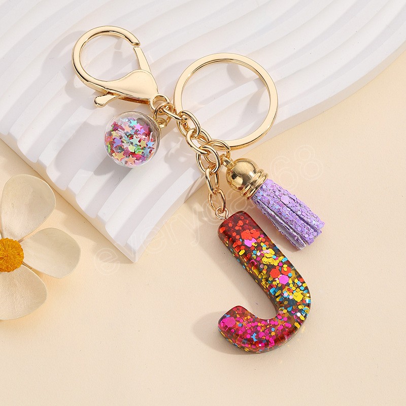Porte-clés lettre paillettes colorées avec gland pour femmes hommes mode sacs clés de voiture pendentif ornements initiales Alphabet porte-clés