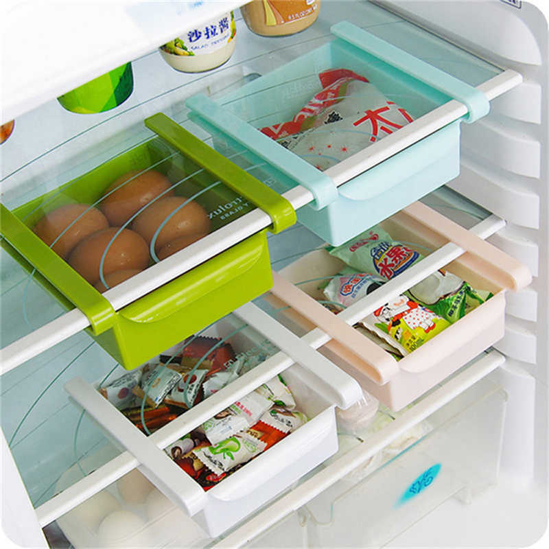 2024 Kitchen Organizer Slide Fridge Storage Box Rack Space Saver Household Fridge Freezer Shelf Holder Pull-Out Drawer Organization