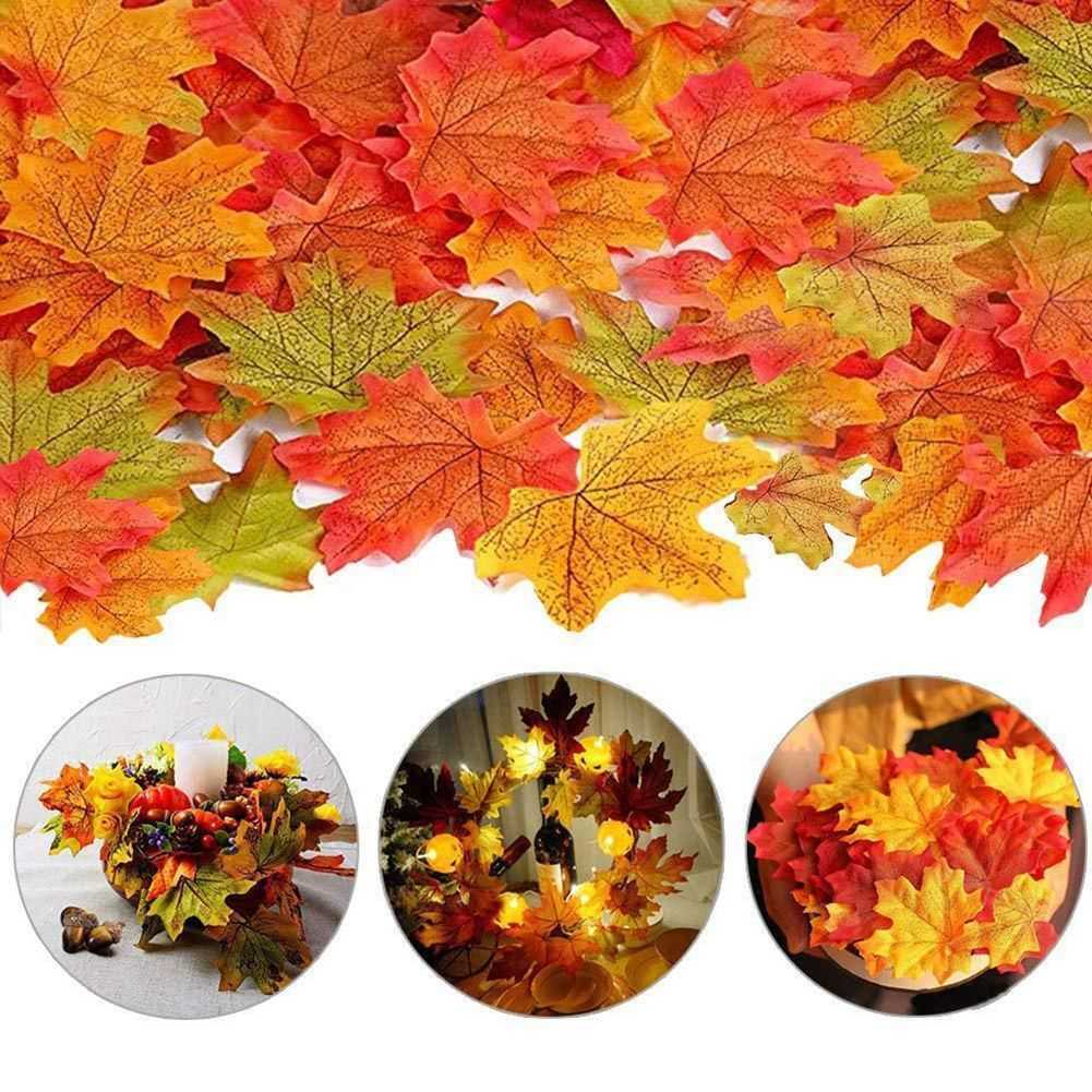 Artificial Maple Leaf Autumn Fake Leaves Crafts Halloween Decro Props Home Garland Vase Wedding DIY Decor Accessories