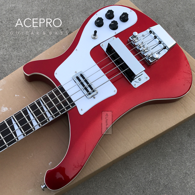 Metallic Red Color Electric Bass Guitar 22 Frets Rosewood Fretboard 4 String White Pickguard High Quality 