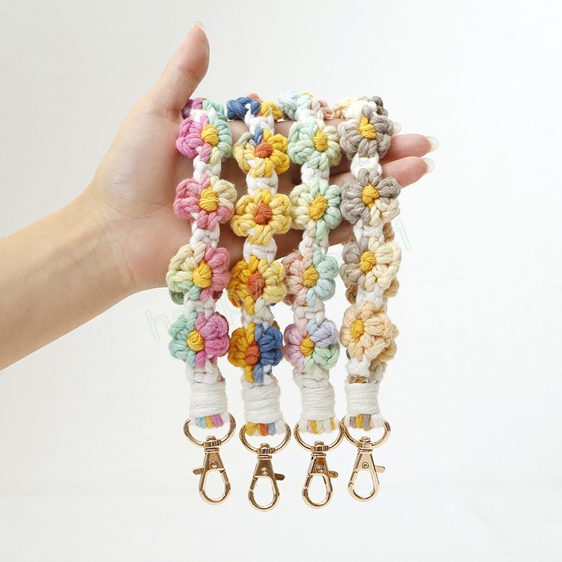 Fleur colorée petite marguerite porte-clés tissé à la main fleurs colorées chaîne dragonne bricolage téléphone portable sac clés pendentif accessoires