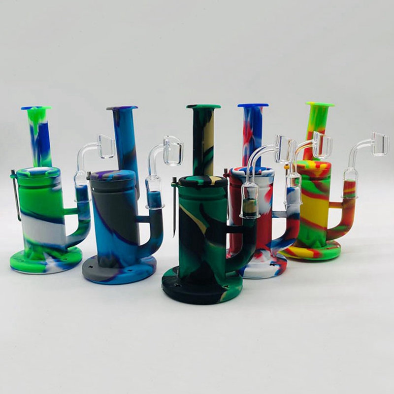 Fumo colorato Silicone Narghilè Bong Pipe Kit Portatile Rimovibile Oil Rigs Caso Gorgogliatore Erba Filtro tabacco Ciotola Pipa ad acqua Chiodi Cucchiaio Punta Cannuccia Portasigarette