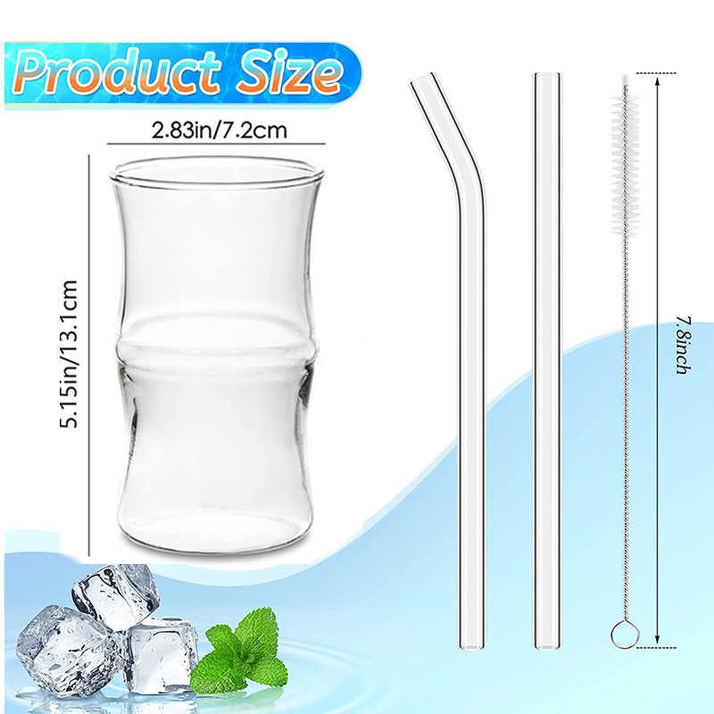 Creative Bamboo Shape Drinking Glasses 15 oz Thin Highball Glasses Set of 4 Premium Quality Glass Cups Set For Water Juice L230620