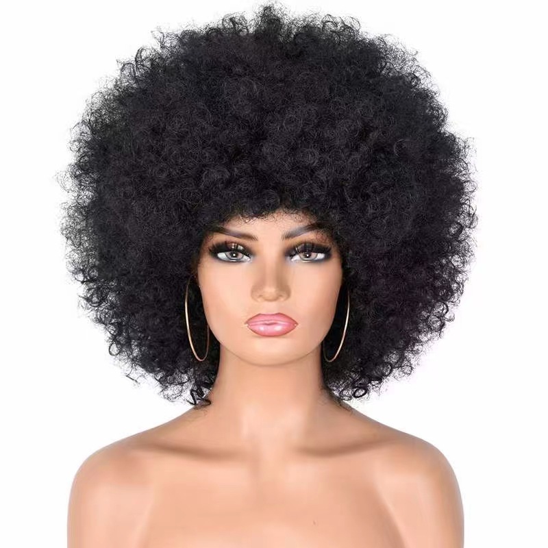 Afro Wig - 70s For Women Afro Kinky Curly Hair Wigs With Bangs Natural Looking Short Afro Curly Wig For Men Bouncy Black Afro Puff Wig human Hair For Daily Party Use