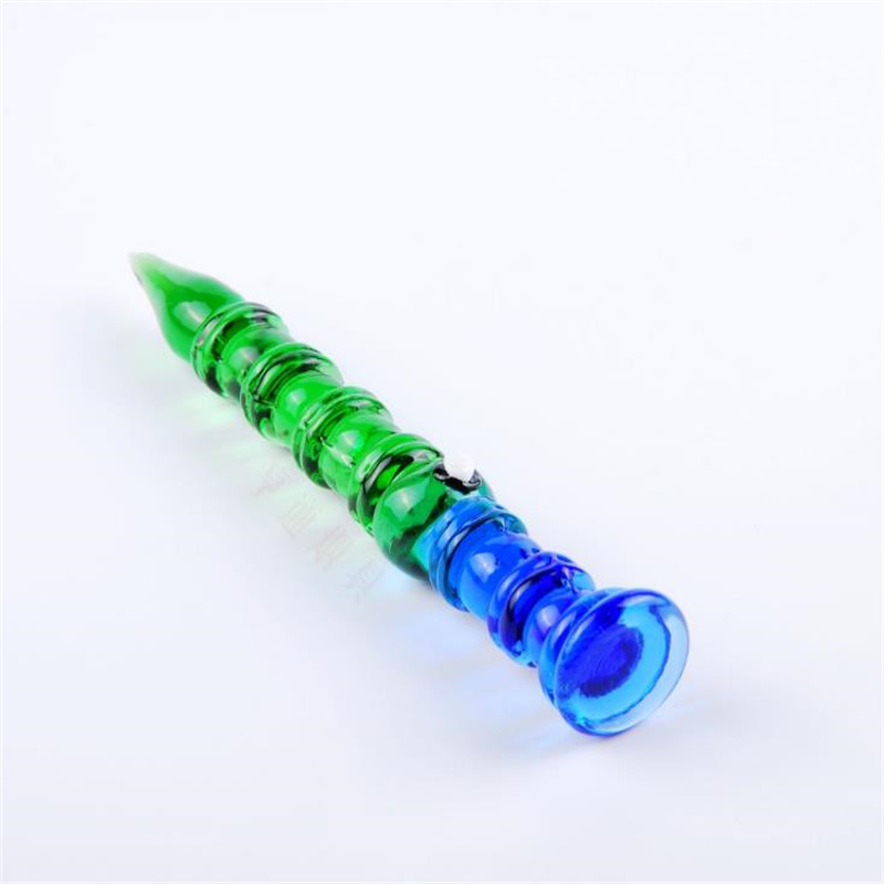Fabrication de pipes à fumer en verre Narguilé soufflé à la main Bongs Ensemble de cigarettes en verre avec stylo à joint en bambou vert bleu