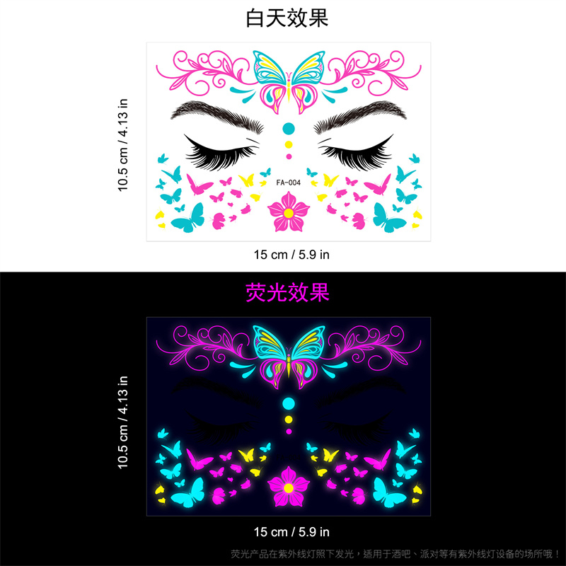 Festival Party fluorescerende tattoos halloween vlinder waterdicht gezicht stickers tijdelijke neon maskerade tattoo stickers