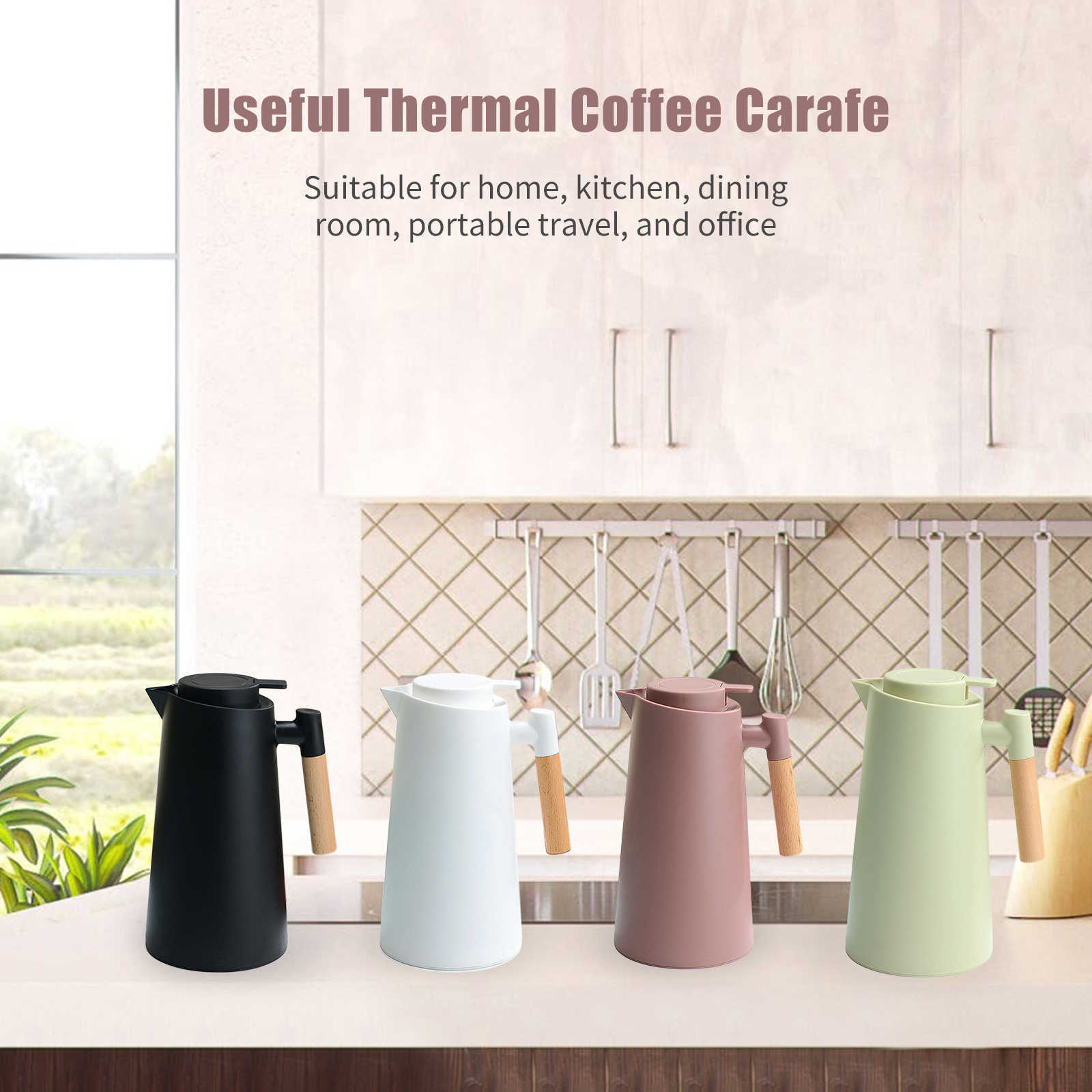 1000ml Thermal Coffee Carafe Double Walled Vacuum Hot Cold Water Thermos Pot With Wood Handle Kettle Insulated Flask Tea Bottle L230620