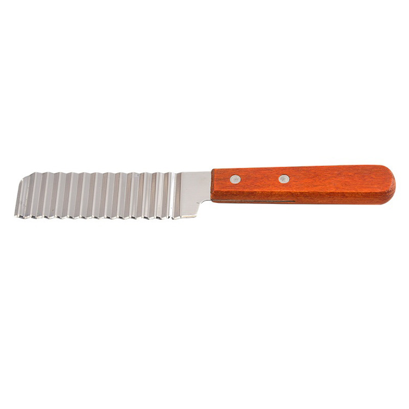 Trancheuse à croustilles coupe-frites couteau en acier inoxydable manche en bois légumes ondulés outils de coupe Gadgets de cuisine