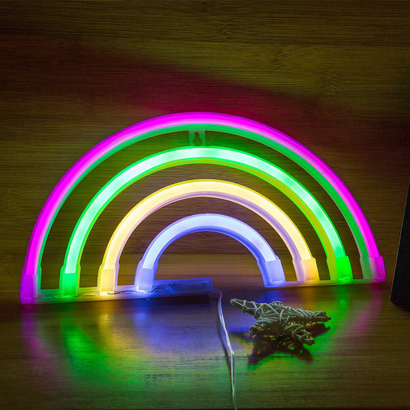 Nattlampor Nytt söt skylt LED -ljus för sovsal Rainbow Lamp Wall Decor Christmas Neon Bulb Tube HKD230628