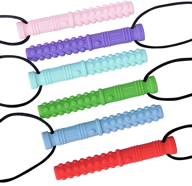Sensory Chew Necklace Upgrade Textured Saber Chewing Pendant Silicone Teethers Oral Motor Chew Toys Chewlery Necklace for Infant Kids