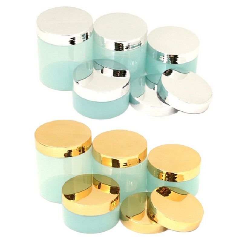 Wide Mouth Bottle Empty Light Blue PET Plastic Hair Wax Pots Shiny Gold Silver Plastic Lid Cosmetic Containers Skincare Cream Jars 250ml 200ml 150ml 120ml 100ml