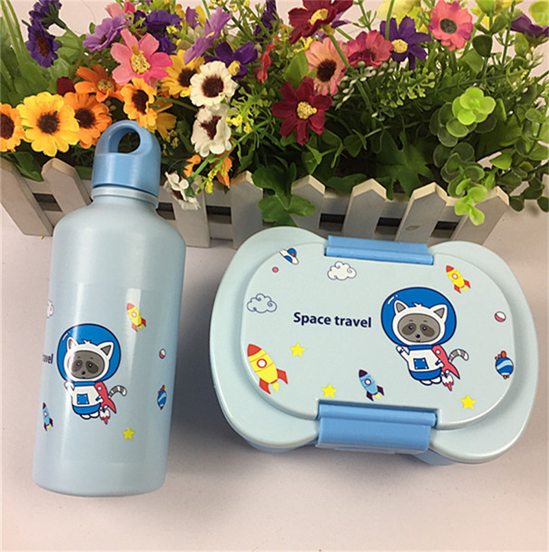 子供用の水ボトル付きランチボックスプラスチックベントボックスセット漫画キッズボトル幼児用幼稚園児デイケアBPA無料