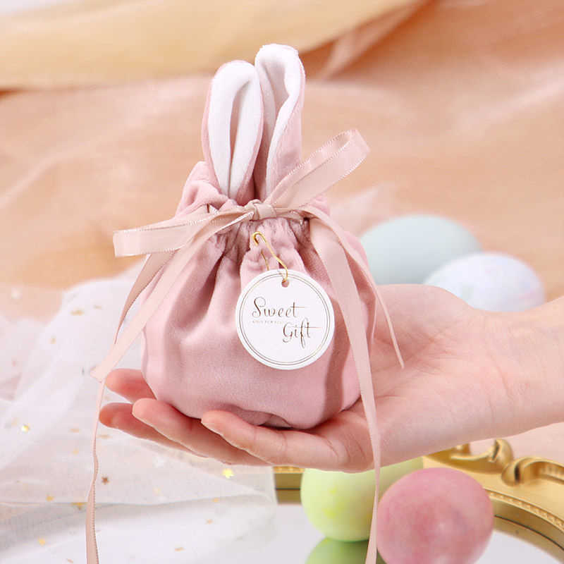 New Creative Easter Velvet Bag Bunny Ears Drawstring Velvet Bag Easter Candy Biscuit Gift Packaging Bag Jewelry Organizer