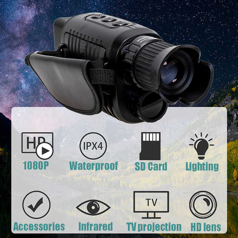 Telescope Lornets 1080p Profesjonalne urządzenie noktowizyjne Noktretne Urządzenie Noktora noktowizyjne monokularne polowanie na zoom Tescope Podczerwień 5x Digital Hunting Device R7 HKD230627