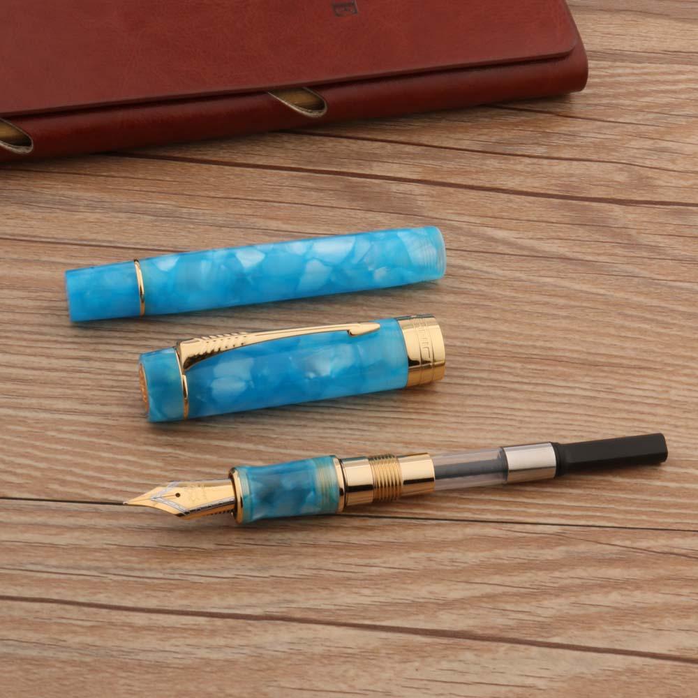 Pens Luxury JinHao 100 Acrylic Fountain Pen Sky Blue Golden Arrow #6 Nib Spin Business Stationery Office Supplies Ink Pens New