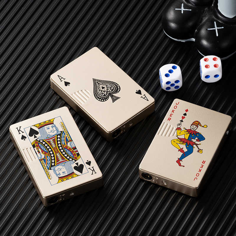 Creative Windproof Poker Spela Card Jet Torch Butane No Gas Lighter Funny Toy Smoking Accessories Gadgets för män 9AY3