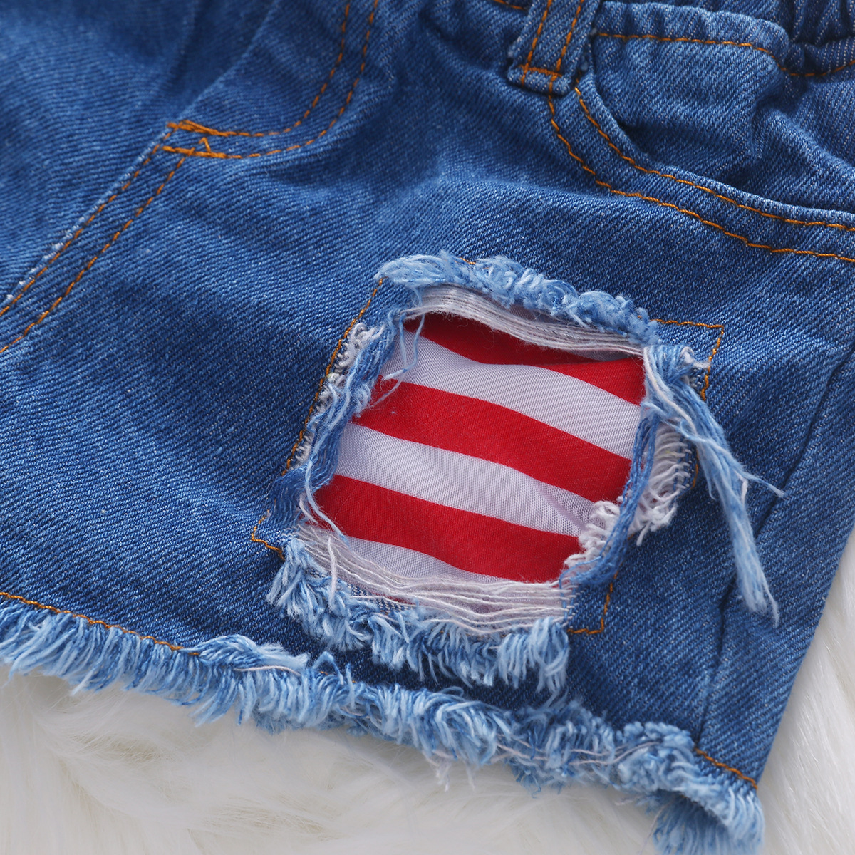 Childrens Clothing Printed Off Shoulder Top Jeans Sets Denim Ripped Kids Denim Shorts Kids Girls Clothes Custom Baby Clothes