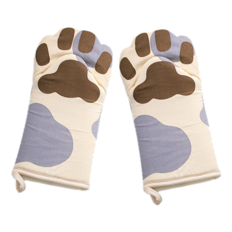 Bakeware Oven Mitts Durable Cotton Modern Cute Kittens and Cat's Paws Pattern Baking and Microwave Heat-proof Gloves