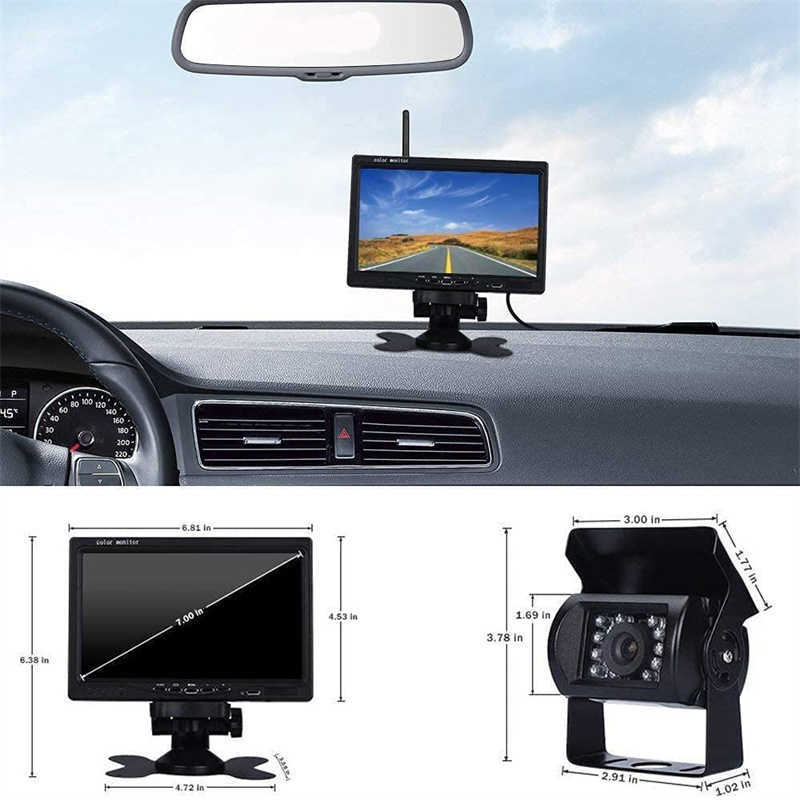 S 7Inch Monitor Trådlös bakre vy Backup Camera Night Vision System för bil RV Truck Bus Waterproof Backup Reverse Camera L230619