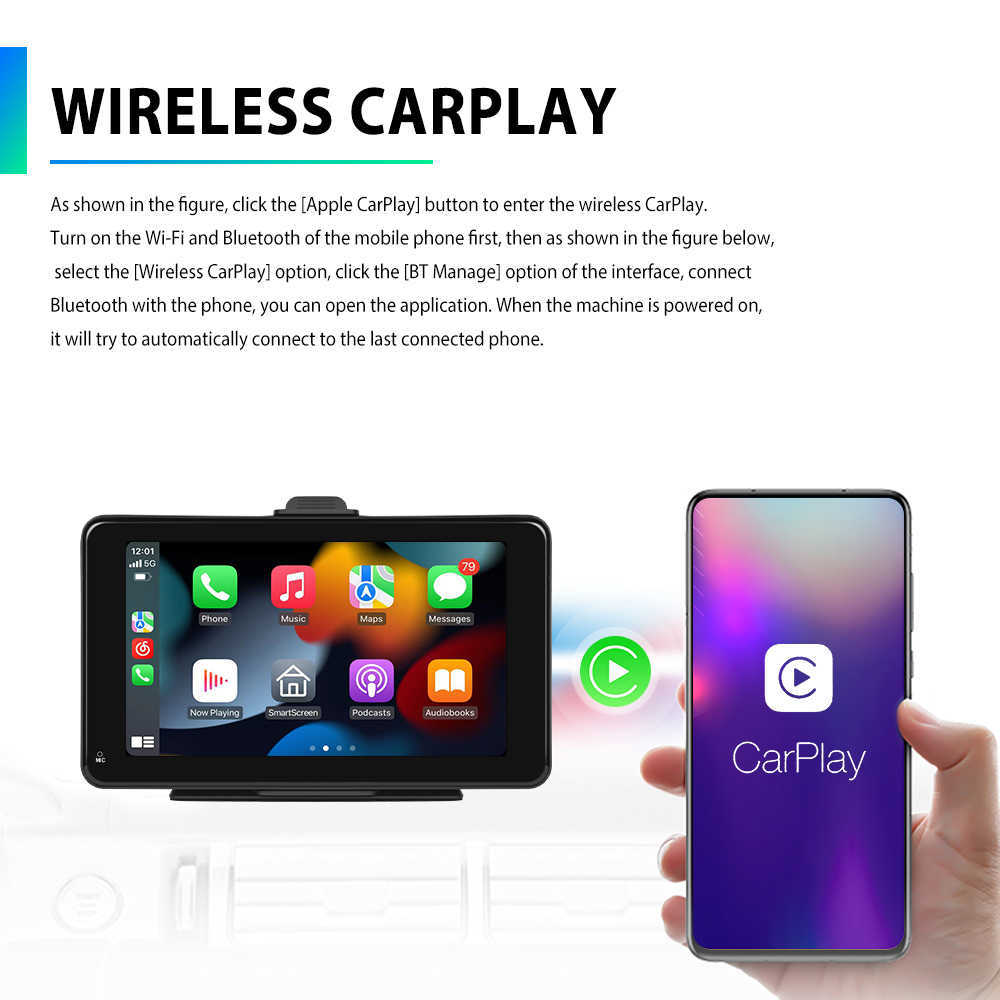 S PODOFO Universal 7 -calowy Radio Multimedia Video Player Portable Wireless Apple Carplay Android Auto Touch Screen dla BMW VW Kia L230619