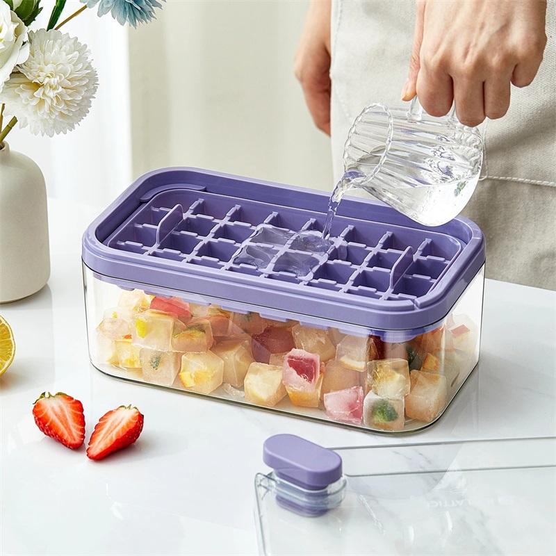 Nya glassverktyg Ice Cube Tray One-Click Fall Off Easy-Release 32 Cavity Silicone Ice Mold For Cocktail Ice Cube Maker With Storage Box Ice Tray 1 Layer and 2 Layers