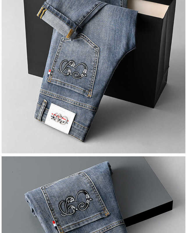メンズジーンズデザイナー2022スプリングメンズジーンズ韓国バージョンミディアムウエストスリムフィットライト