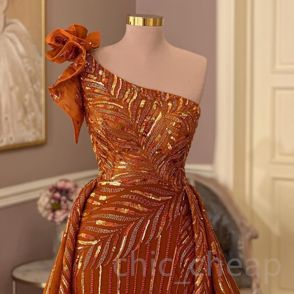 2023 Aso Ebi Orange Sheath Prom Dress Sequined Lace Evening Formal Party Second Reception Birthday Bridesmaid Engagement Gowns Dresses Robe De Soiree ZJ647